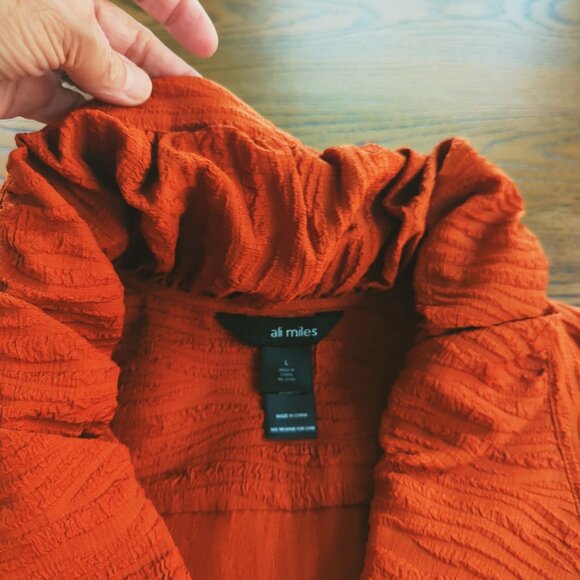 Ali Miles 3/4" sleeve burnt orange button front pockets Tunic Textured Jacket Lg - Picture 16 of 16